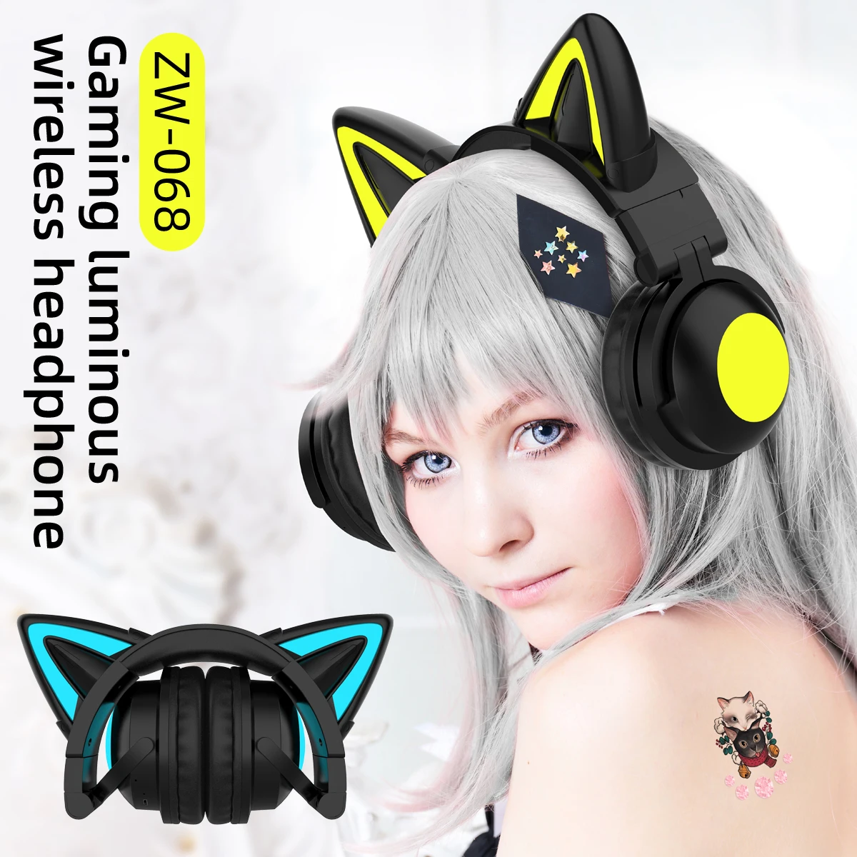 Cat Ear Bluetooth Headset Led - ZW068 블루투스 헤드폰 LED 라이트 고양이