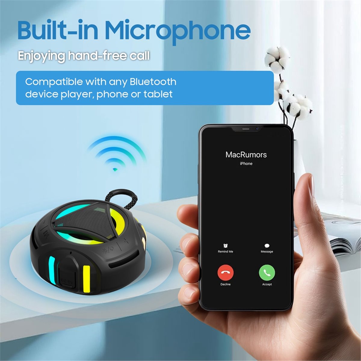 Portable Bluetooth Speaker Waterproof Ipx7 - 미니 블루투스 샤워 스피커 (조명 포함),