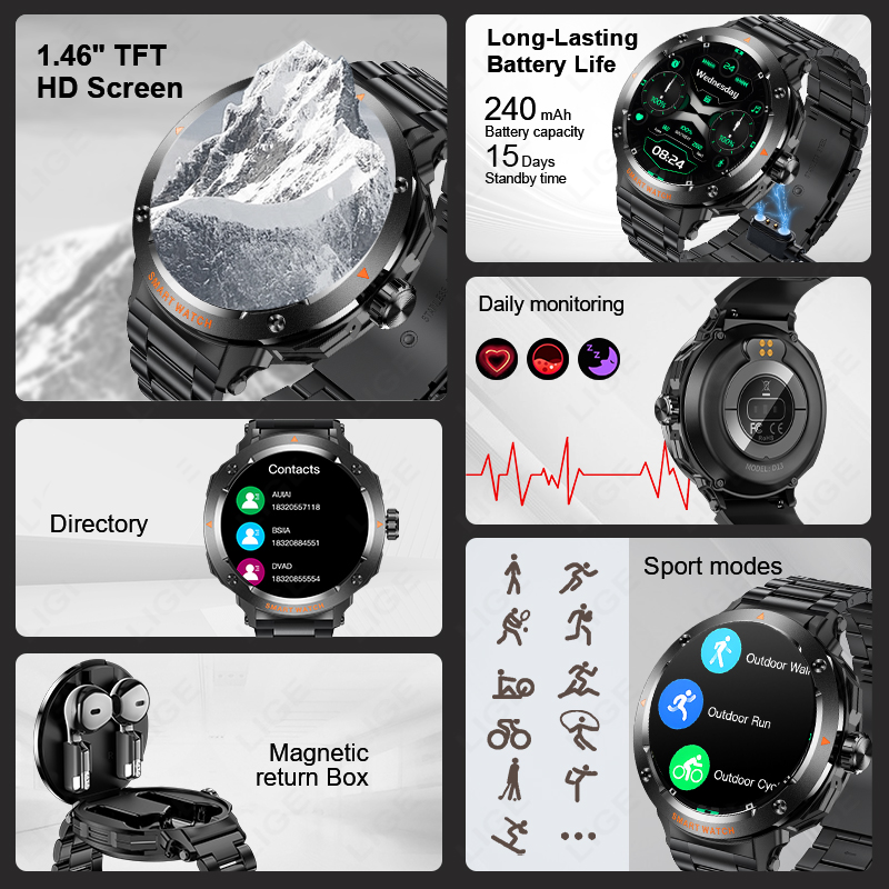 LIGE 새로운 2 in 1 스마트워치 헤드폰 포함 풀 - Tws Earbuds Bluetooth 5.3 리뷰 및 가격