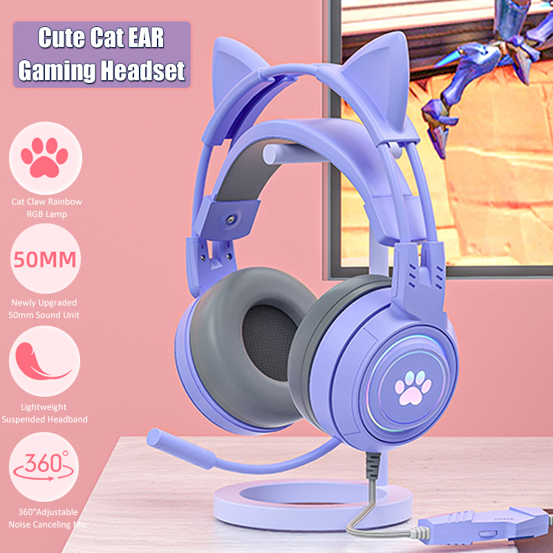 귀여운 고양이 귀 게임용 헤드폰, 마이크 포함, 소음  - Gaming Headset With Mic Rgb 리뷰 및 가격